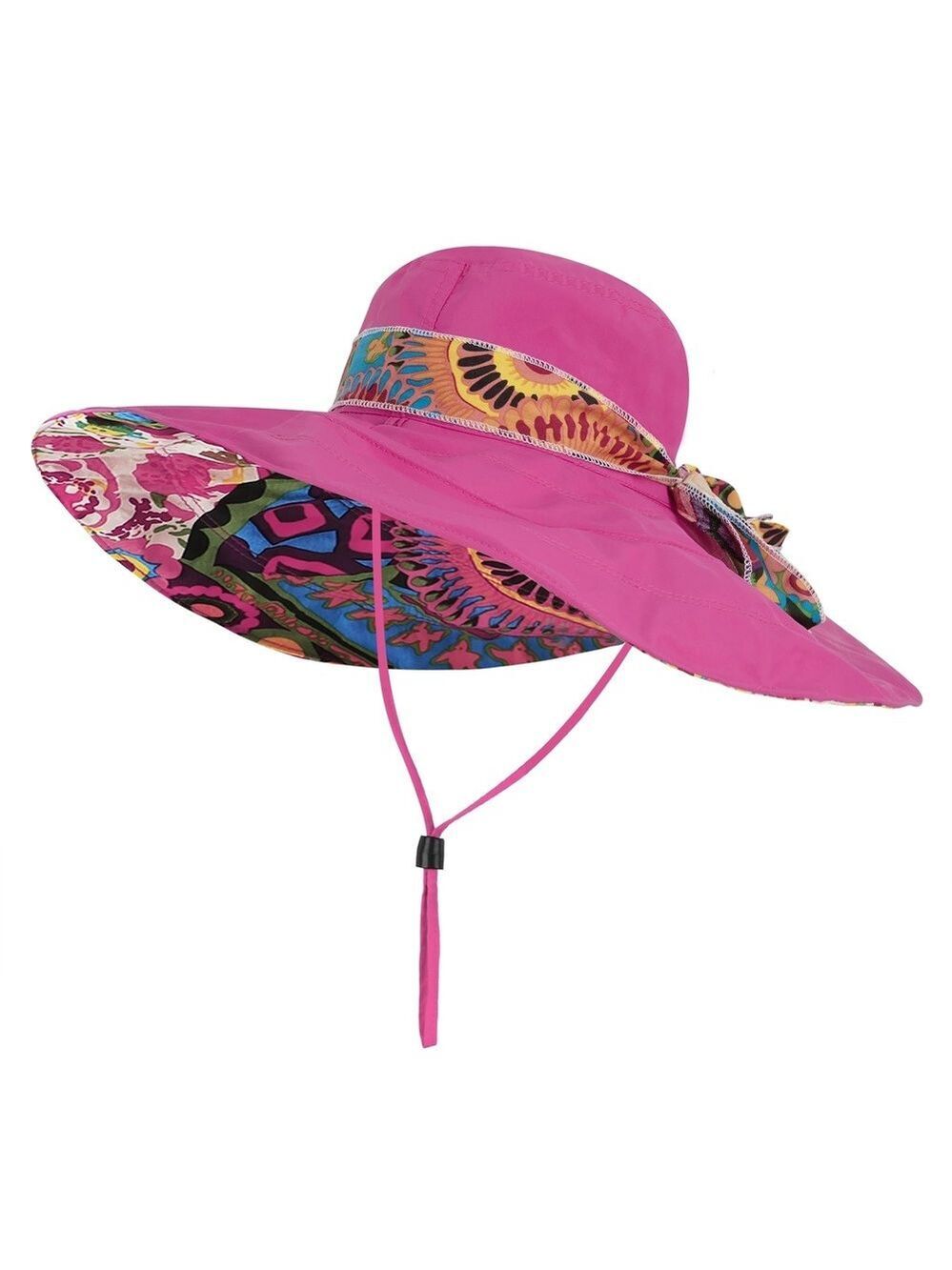 Women's Foldable Floppy Sun Hats Reversible Vacation Beach | Rose Red | Size OS - Picture 4 of 12
